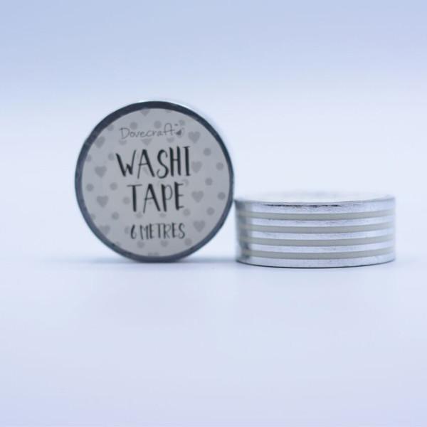 Dovecraft Washi Tape - Foil, Silver stripes