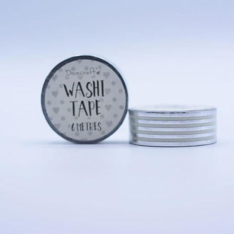 Dovecraft Washi Tape - Foil, Silver stripes