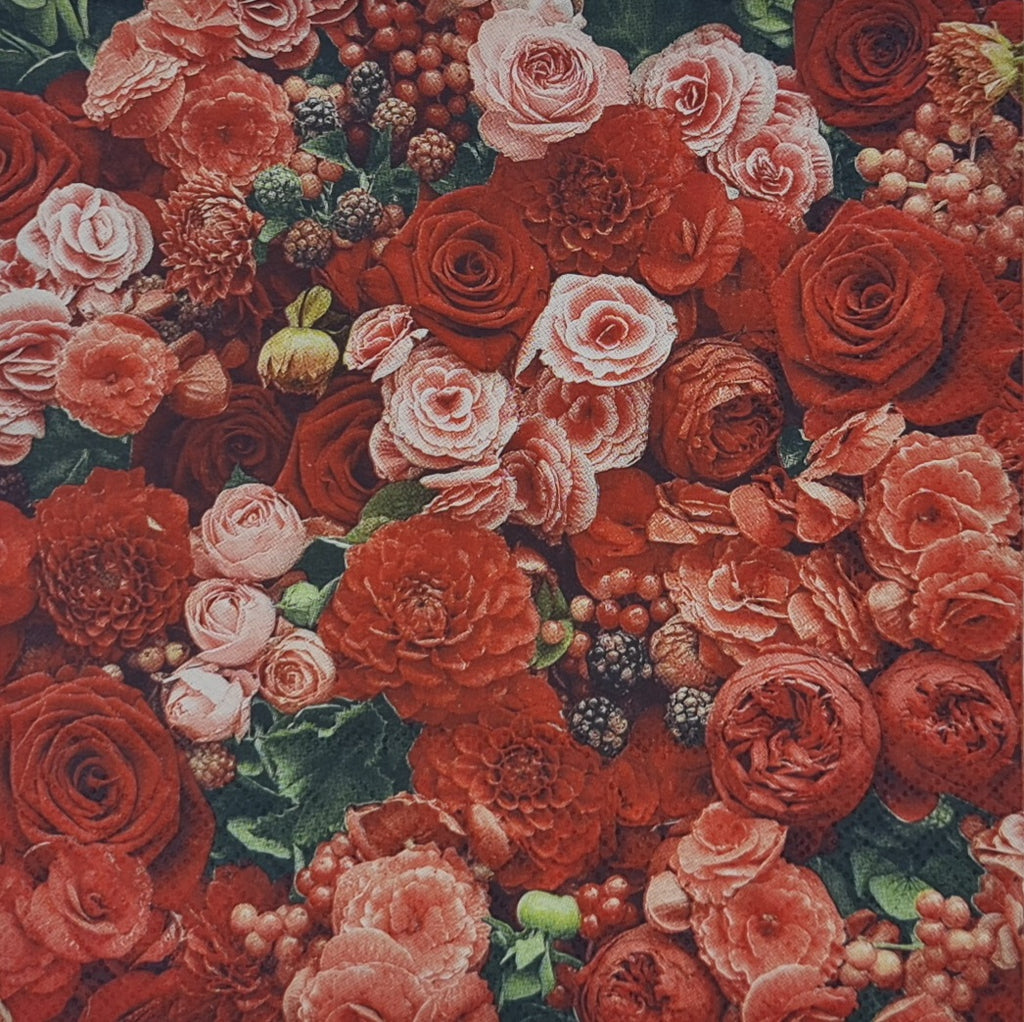 Decoupage Napkin - Red Floral Spray