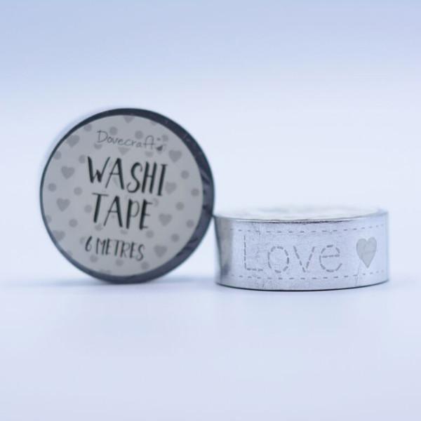 Dovecraft Washi Tape - Foil, Silver stitched love