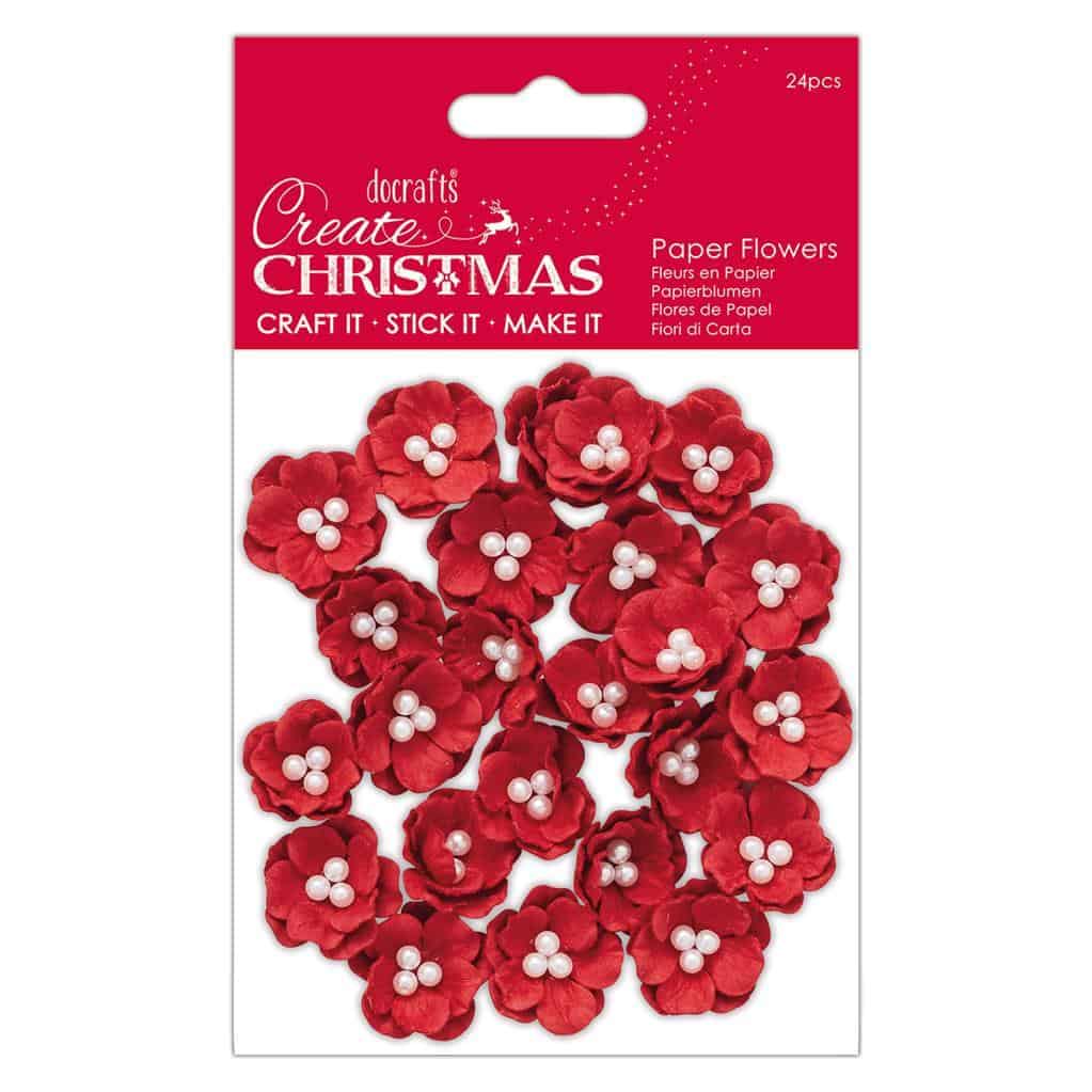 Papermania Paper Flowers - Pearl Blossoms Red